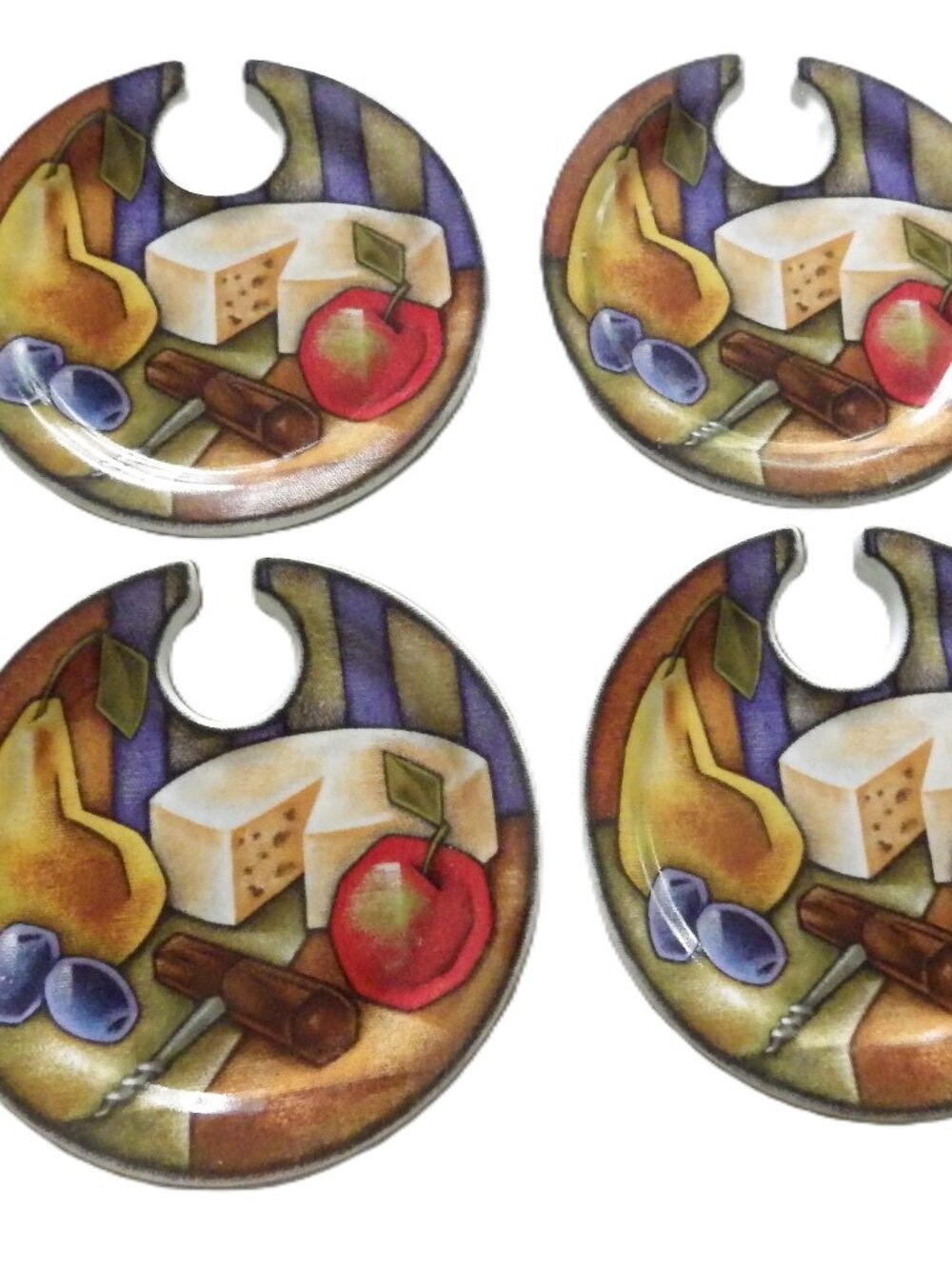 Set of 4 Canape and Wine Glass Plates/ Cheese & Crackers